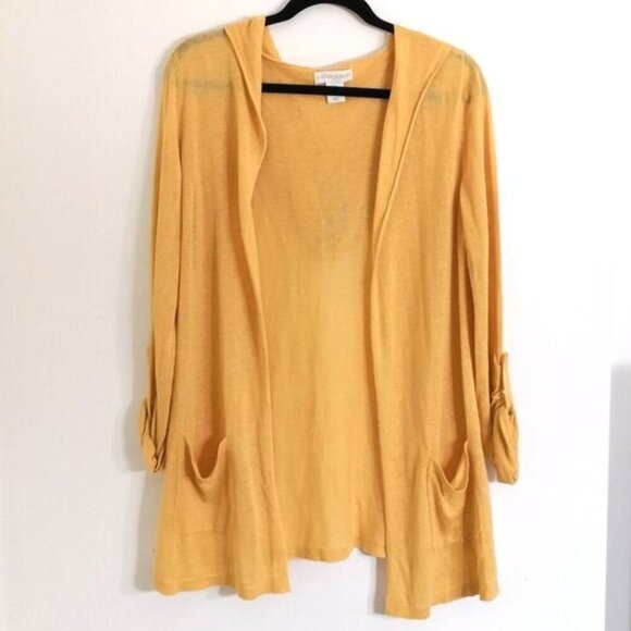Cynthia Rowley Hooded Open-front Cardigan Pocket Yellow Size M - Picture 1 of 5